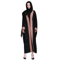 Mulher elegante moderna mangas compridas preto frontal aberto Abaya muçulmano vestuário